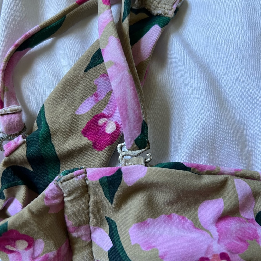 Floral Bikini Top with Pink and Green Accents